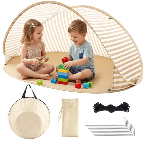 Tragbar Pop Up Strandzelt, Strandmuschel mit Tragetasche Und Bodenheringe, UV-Schutz Strandmuschel für 2-3 Personen, Campingzelt für Familien Strand Camping