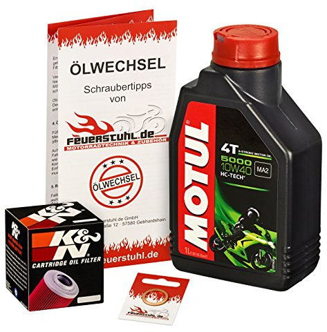 Motul 10W-40 Öl + K&N Ölfilter für Suzuki DRZ 125 L, 07-15, DF43B - Ölwechselset inkl. Motoröl, Filter, Dichtring