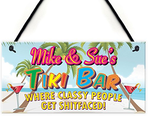Red Ocean Personalised Tiki Bar Beach Cocktails Alcohol Hanging Plaque Friend Gift Sign