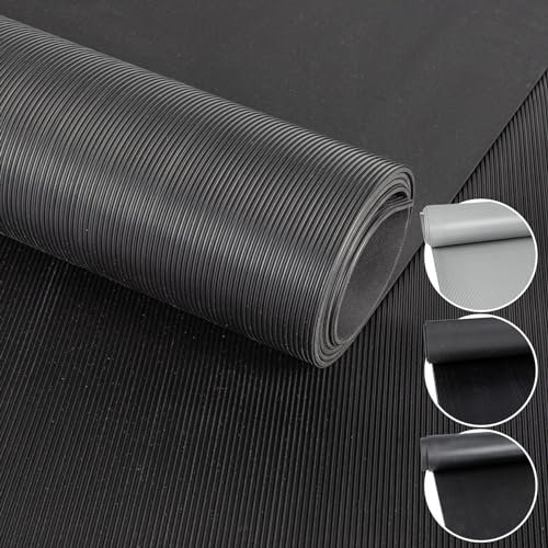 ANRO Gummimatte Meterware Gummiläufer 3mm Feinriefenmatte Rillenmatte Bodenbelag Werkstattboden als Antirutschmatte, Werkbank Auflage u. Bodenmatte 100 x 100cm Feinriefen