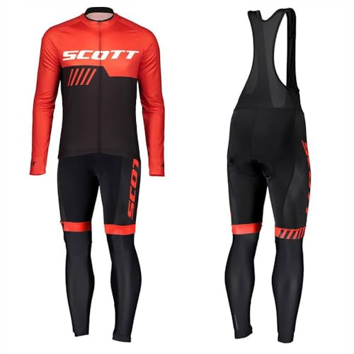 Radtrikot Set Herren Fahrradtrikot, Langarm Set mit 20D-Gel-gepolsterten Langarm Trägerhose Radhose, Atmungsaktiv Elastische Schnell Trocknend Fahrradbekleidung Set für Radfahren MTB