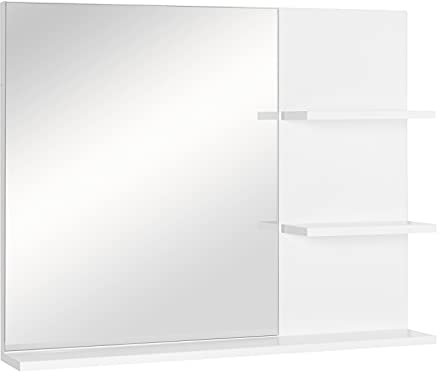 kleankin Espejo de Baño para Colgar en la Pared Espejo de Pared con 3 Estantes Incorporados 60x10x48 cm Blanco