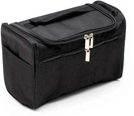 Intirilife Tragbare Kosmetiktasche in SCHWARZ - 26 x 14 x 17 - Geräumiger Polyester Koffer Kulturbeutel mit Tragegriff, Reißverschluss, Netz Fach und zahlreichen Innen und Außentaschen