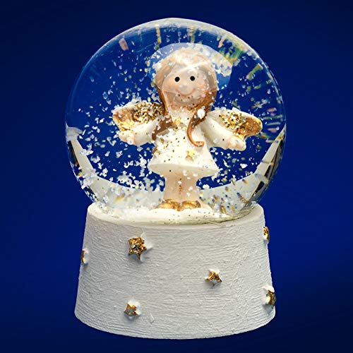 SIKORA SK05 Kleine Glas Deko Schneekugel Engel Weiss Gold Weihnachten Weihnachtsdeko D:45mm
