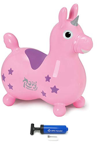 ATC Handels GmbH Einhorn Rody + Pumpe von ATC, Sprungpferd Cavallo Ledraplastic Gymnic, Kunststoff(rosa)
