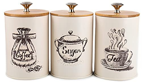 Youeon Juego de recipientes pequeños para encimera de cocina, juego de recipientes de té de azúcar y café, recipiente de metal vintage para cocina, paquete de 3, recipientes de almacenamiento de