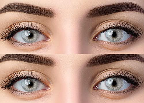 Farbige Graue Kontaktlinsen 'Gray' Mit Stärke Grau + Behälter von Glamlens, weiche 3-Monatslinsen im 2er Pack -3.00 Dioptrien