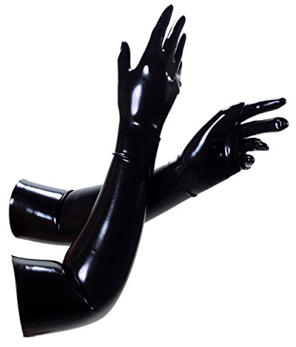 Rubberfashion Guantes de látex largos hasta el codo - Sexy Rubber Gloves - Guantes de látex sexuales para hombres y mujeres pareja. 2ª ELECCIÓN - negro 0,4 M