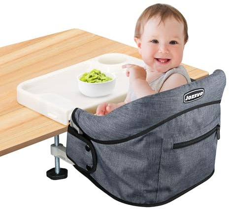 Tischsitz Baby mit abnehmbarem Esszimmertablett: Tragbarer Kinderstuhl Hochstuhl Baby, Hochstuhl Klappbar mit Aufbewahrungstasche, Babystuhl Reisehochstuhl Baby für Reisen Heimreise (Grau)