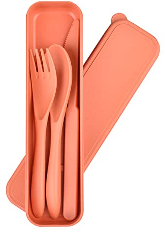 Campingbesteck Set, Reisebesteck mit etui | Reisebesteck Mehrweg für Lunchbox, Picknick, Reisen, Camping (Orange)