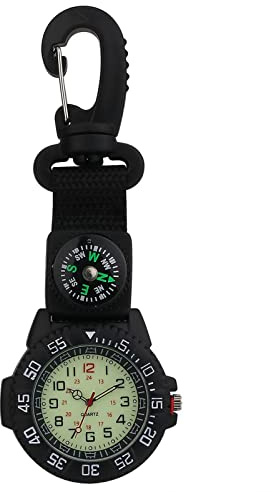 JewelryWe Karabineruhr 24H Analog Quarz Taschenuhr Clip on Karabiner FOB Uhr 30 Wasserdicht Leuchtend Zifferblatt Ansteckuhr Sportuhr Karabiner Uhr mit Kompass Unisex Geschenk