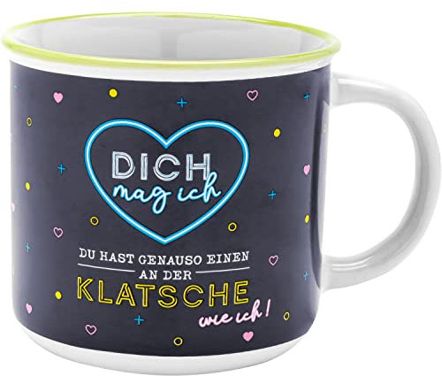 GRUSS & CO Tasse mit Motiv Klatsche | Kaffeetasse, Steinzeug, 38 cl | Geschenk, Freundschaft, Valentinstag, Geburtstag | 47862