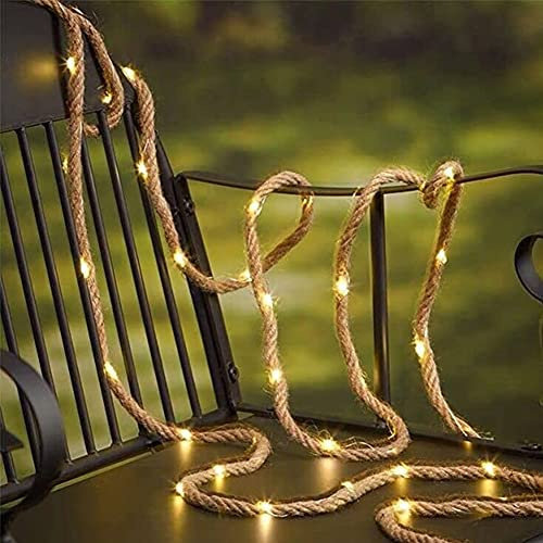 Corda di canapa, luci a LED creative, corda di canapa, luce IP65, imformeabile, con funzione di memoria, alimentata a energia solare/a batteria, for esterni, giardino, patio, balcone, decorazione