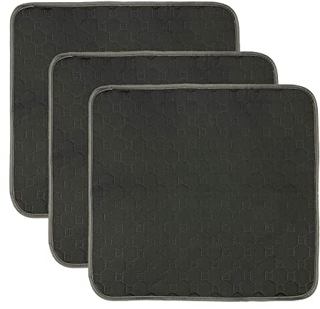 GRUENERDE Inkontinenz-Stuhlpolster, Ultra-saugfähig, wasserdicht, waschbar, Sitzschoner für Rollstuhl, Sofa, Sessel für Erwachsene, Senioren, 54 x 56cm, 3pcs Schwarz