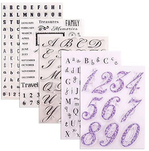 Alphabet Stempel,5 Stück Alphabet Silikon Klare Stempel DIY Zahlen Buchstaben Transparente Vintage Stempel Clear Stamps Schablonen Brief Alphabet Zahlen Stempel für DIY Scrapbooking Kartenherstellung