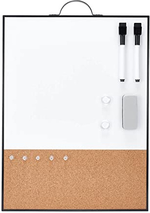 Pizarra blanca pequeña combinación de corcho para pared, marco de aluminio portátil de 16 x 12 pulgadas, pizarra magnética de borrado en seco, tablero de corcho pequeño con soporte para oficina, hogar