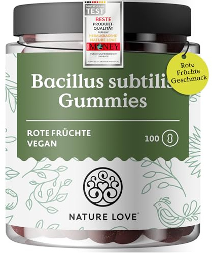 NATURE LOVE® Bacillus Subtilis Gummies - 100 Stück - Mikrobe des Jahres 2023 - aus natürlichen Fruchtsaftkonzentraten - 96,5% Fruchtanteil - 3 Mrd. KbE pro Tagesdosis - vegan, laborgeprüft