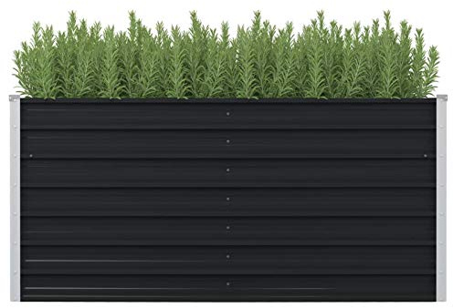 Keketa Homgoday Rechteckiger Gartenpflanzer Anthrazit 160x80x77 cm Verzinkter Stahl - Hochbeet für Balkon, Terrasse oder Deck Model45722