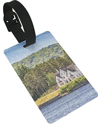 Blue Lake Digital Houses Loch Scotland Green 2 Stück Gepäckanhänger, Sichtschutz, ID-Etikett, Schlaufe und Adresskarte für Reisetasche, Koffer