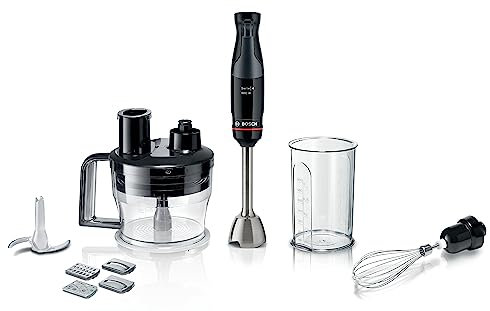 Bosch ErgoMaster Series 4 MSM4B670GB Pressure Controlled Speed 2 in 1 Hand Blender with Mini Food Processor, Beaker and Whisk, Stainless Steel Blade, 1000 W Motor, Black