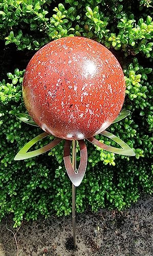 Jürgen Bocker Garten-Ambiente Blütenzauber Paris Rosenkugel 15 cm Edelstahl Gartenstecker Deko mit Stab 80 cm (rot)
