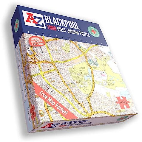 Great Britain A-Z Map of Blackpool 1000 Piece Jigsaw Puzzle – Exclusive Street Map – Includes Guide Print & City Index – Nostalgic Gift Mapping Fun for Adults