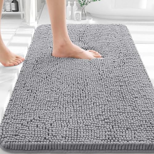 OLANLY Bathroom Rugs 30x20, Extra Soft Absorbent Chenille Bath Rugs, Rubber Backing Quick Dry, Machine Washable Bath Mats for Bathroom Floor, Tub and Shower, Home Decor Accessories, Grey
