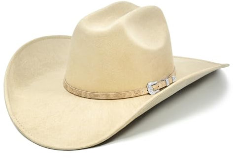 FLUFFY SENSE. Cowboy Hat for Women and Men with Shapeable Wide Brim - Felt Cowboy Hat Cattleman Western Hats for Cowboys and Cowgirls (as1, Alpha, l, x_l, Buckskin Tan)