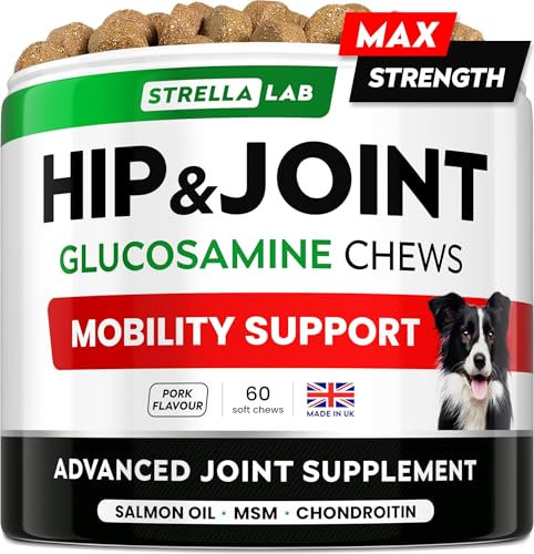 STRELLALAB – Treats Over Tablets! Advanced Joint Aid Supplement Chews for Dogs – Hip & Joint Health Care with Glucosamine & Chondroitin – Made in UK – Senior & Adult - 60 Count