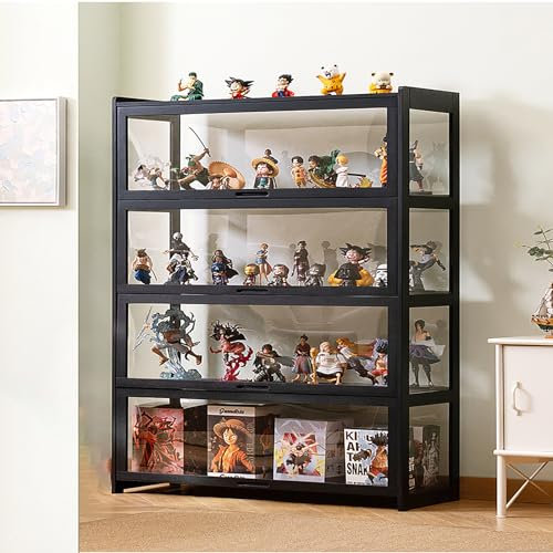 JSWHYBD Curio Vitrine Mit Acrylglastür Vitrine Im Wohnzimmer 3-5-stufige Vitrine, Vitrinen Aus Natürlichem Bambus Für Sammlerstücke Aufbewahrungsschrank Mit Hoher Kapazität