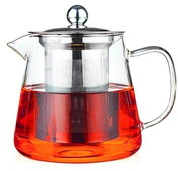 Teiera in vetro da 350 ml con infusore in acciaio inox resistente al calore, perfetta per tè e caffè