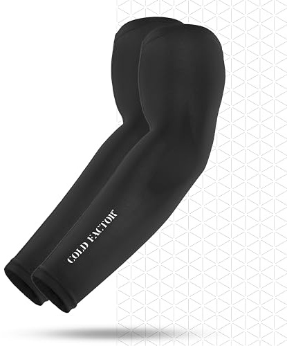 COLD FACTOR Compression Arm Sleeves, Quick-Activating Water-Based Cooling Technology, UPF 50+, Moisture Wicking, Arm Sleeves Cooling UV Sun Protection, Running and Athletic Sleeve for Sports - Black