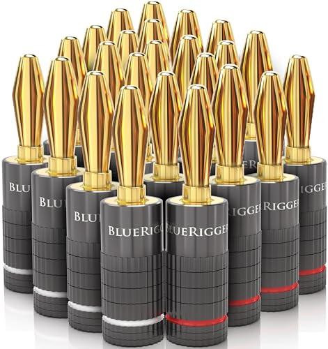 BlueRigger Banana Plugs 12 Pairs / 24 pcs (Closed Dual Screw) - 12 Pack Gold Plated Speaker Plugs Connector for Speaker Wire, Amplifier, Receiver, Banana Wall Plate, Home Theater
