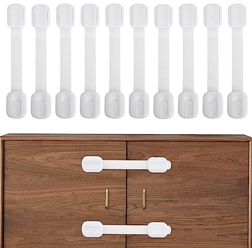 Giantzhong 4 Stück Kindersicherung Schrank Schubladen, Baby Schranksicherung Schubladensicherung Schrankschloss für Tür Türsicherung mit 3M Starker Kleber ohne Bohren, Einstellbare Länge, Weiß