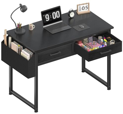 DLisiting Small Desk with Fabric Drawers for Bedroom, 32 Inch Gaming Desk with 2 Drawers for Small Space, Study Writing Table PC Desks, Black