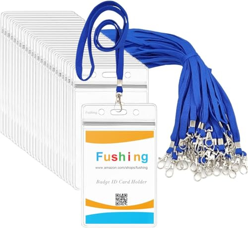 Ausweishülle Mit Band,Fushing 50 Stück Lanyards Schlüsselb?nder Ausweishülle Namensschilder Mit Schlüsselband Badge Hülle Kartenhülle Mit Band Namensschilder Hüllen Namensschild Mit Band (M)