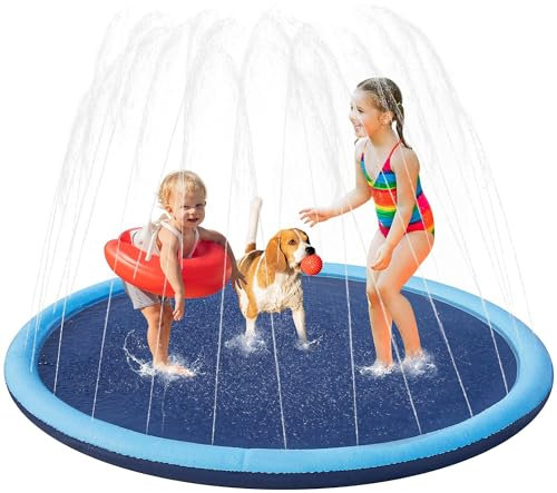 Yaheetech Hundepool 170cm, Faltbarer Splash Sprinkler Pad, 0.58mm Verdickt Wasserspielmatte, Anti-Rutsch & 4 Flicken, Hunde Wasserspielzeug Hundeplanschbecken, Sprühmatte Sprühkissen für Sommer Garten