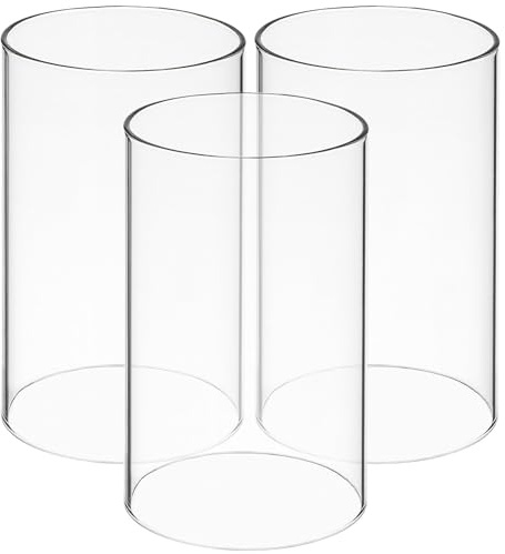Hemobllo Juego de 3 velas transparentes con extremos abiertos, protección contra llamas, portavelas cilíndricos transparentes para decoración de interiores y exteriores, cubiertas de vidrio de 3.94