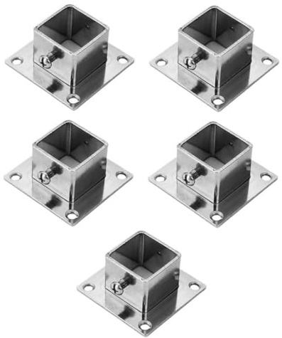 predolo 5Pcs Square Post Flange Post Fittings Anti Rust with Screws Post Anchors Floor Post Flange Deck Supports Mailbox Posts, Inner Dia 26mm