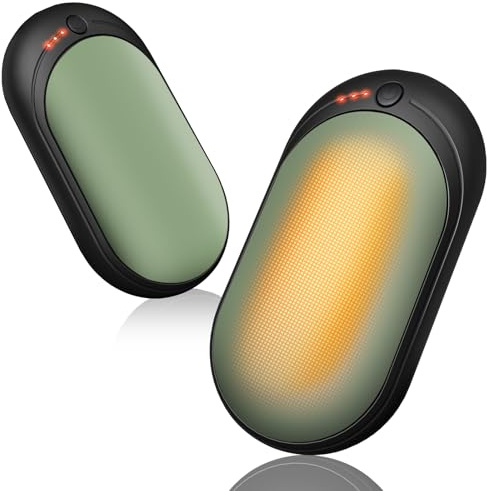 Calentador de Manos Recargable 2 Piezas,2 en 1 6000mAh Batería Calentador Portatil Electrico Calentador Manos de Bolsillo,3 Niveles de Calor,para Navidad/Camping Senderismo (Verde, 2 Piezas)