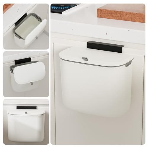 LYNLOO 1.9 Gallon Kitchen Compost Bin Hanging Small Trash Can with Lid Under Sink Dual Installation & Triple-Seal Technology, Odorless Kitchen/Bathroom/Office Trash Can for Home, RV