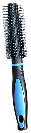 Cepillo de Pelo Redondo de Plástico Negro con Cerdas de Plástico - Mango en Colores Variados (Verde, Azul, Naranja, Rosa) - Ideal para Crear Volumen, Rizar (azul)