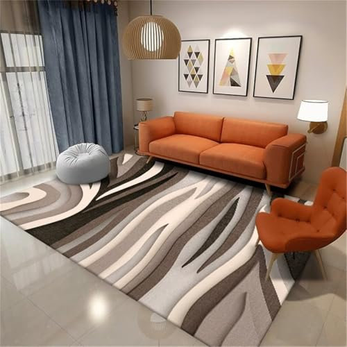 DJHWWD XXL Teppich Aesthetic Teppich Teppich waschbar in Waschmaschine Abstraktes Streifenmuster schmutzabweisender strapazierfähiger Zimmerteppich 60x110CM Braun toiletten Teppich