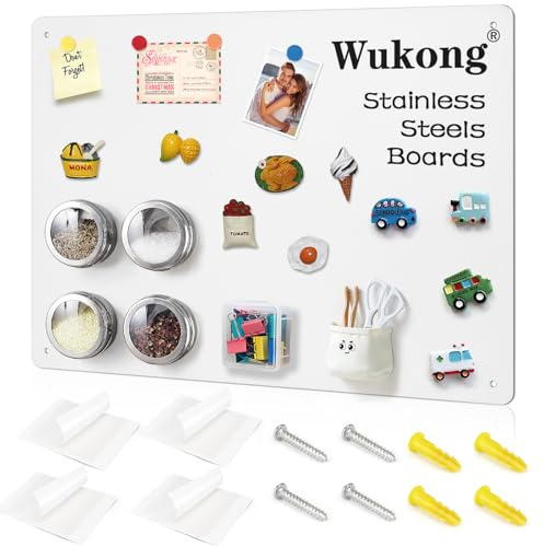 Wukong Lavagna Magnetica Bianca 42 x 30 cm – 1 Pezzo – Cornice in Alluminio – Superficie Antigraffio in Acciaio Inox – Autoadesiva – Per Ufficio, Cucina, Frigorifero