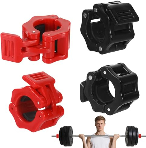 GooDengFull 4 Stück Verschluss Schnellverschluss Hantel Clip,Langhantel Klemmen,Stabile Hantelklemmen,28 mm Hantelstange,Einhandmontage,Schneller Wechsel der Hantelscheiben(Rot und Schwarz)