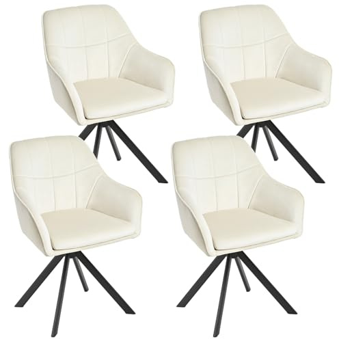 Goeurvant Drehstuhl Esszimmer 4er Set Creme mit Armlehne Polsterstuhl Samt Esszimmerstühle drehbar Küchenstuhl mit Metallbeine für Wohnzimmer Esszimmer