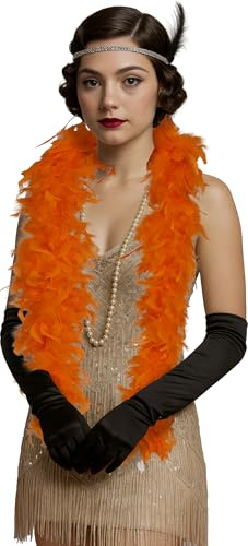 FIESTAS GUIRCA | Orange fjäderboa (80 gr) - Kostymtillbehör för 20-talsfester, Charleston och maskerade - perfekt för Halloween, karneval och firande - unisex - orange