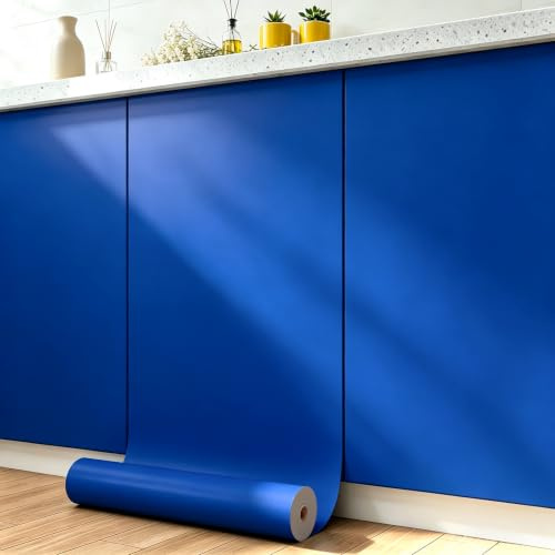 FunStick 60CM x 5M Papel Pintado Pared Dormitorio Azul Real Papel Tapiz Autoadhesivo Pared Vinilo Adhesivo Azul Oscuro Mate Vinilos Adhesivos para Cocina Baño Revestimiento Vinilos Escritorio Mesa