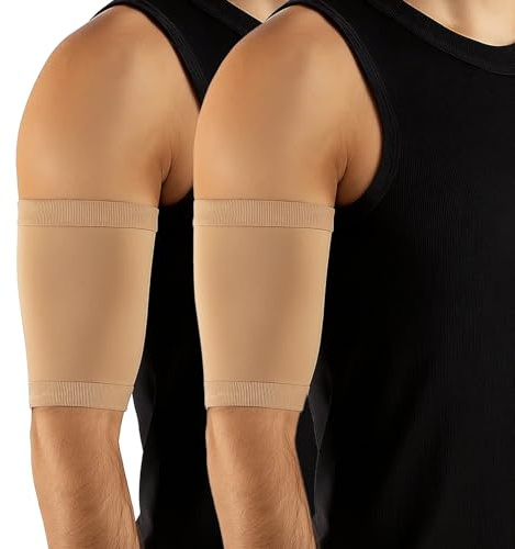 CALZITALY PACK 1 o 2 Pezzi Copri Picc Braccio Uomo e Donna, Fascia Braccio Elastica Cover Picc per sensore glicemia, Manicotto catetere pic glucotest (2 Pezzi Beige, 4)