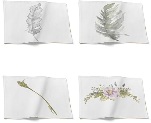 CEVAN Sottopiatti Economici Tovagliette Lavabili Foglie di Pittura Inchiostro Set di 4, Decorativi Tovaglietta One Piece Resistente al Calore per Cucina, Ristorante L'Ufficio, 21x32cm